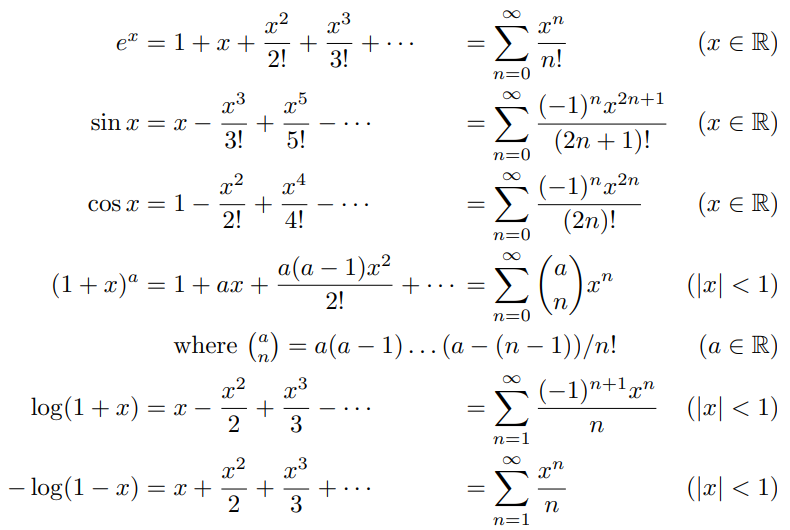 Common maclaurin series